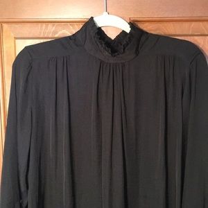 Zara black blouse with stand up ruffled collar.